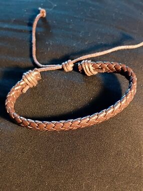 Brown Braided Leather Adjustable Bracelet